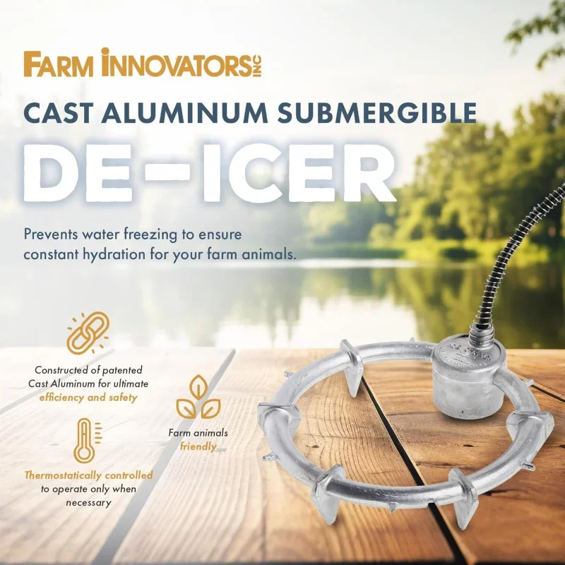 Farm Innovators Chaser 1000 Watt Cast Aluminum Submersible Tank Deicer with Chew Proof Cord and Self Regulating Thermostat,