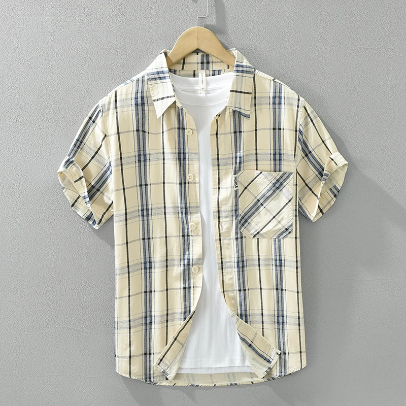 

Fashion Plaid Short Sleeve Shirts for Men 2024 Summer New Plus Size Casual Loose Cotton Shirts