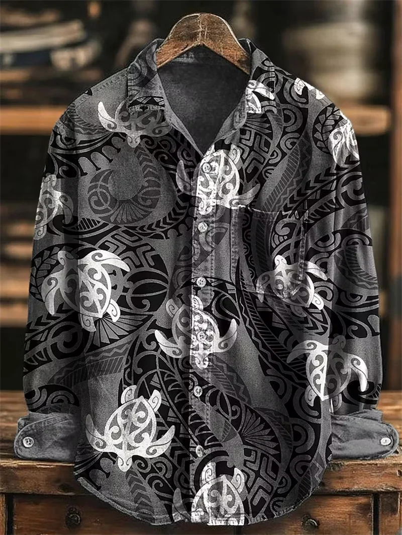 New retro hippie color full 3D printed floral men's long sleeved shirt Bohemian music festival casual shirt