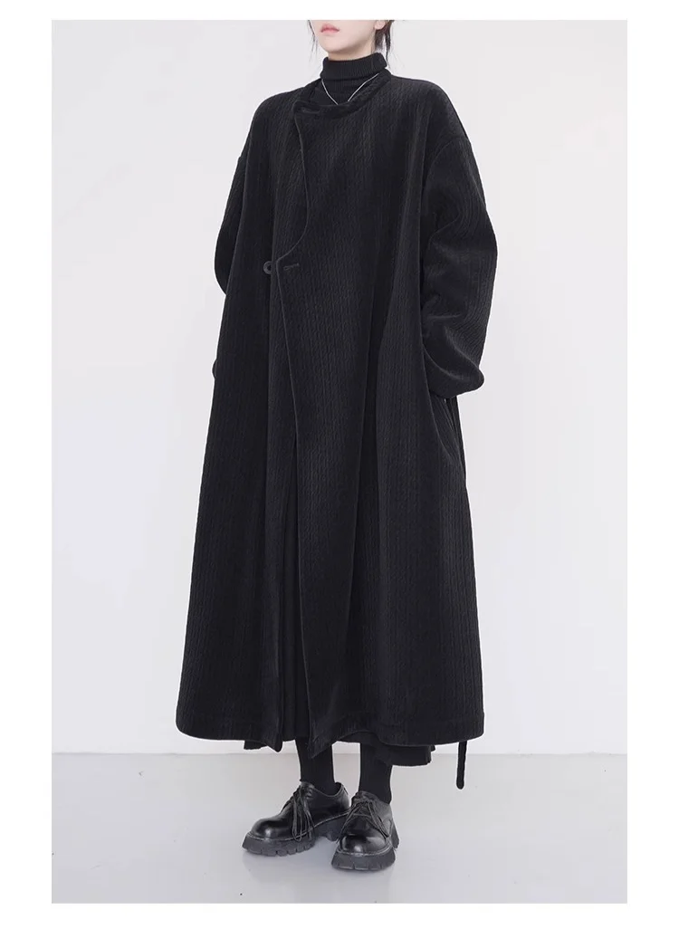 UMI MAO Niche Design With Thick Velvet Diagonal Button Coat Dark Style High Texture Warm Long Jackets Thick Female Overcoat