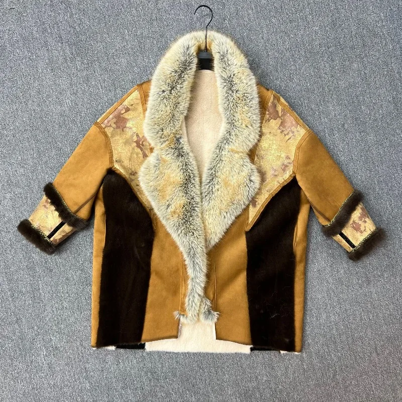 European Winter New Faux Fur One-Piece Fox Furry Collar Elegant Thickened Warm Jacket Korean Style Coat for Women's Windbreaker