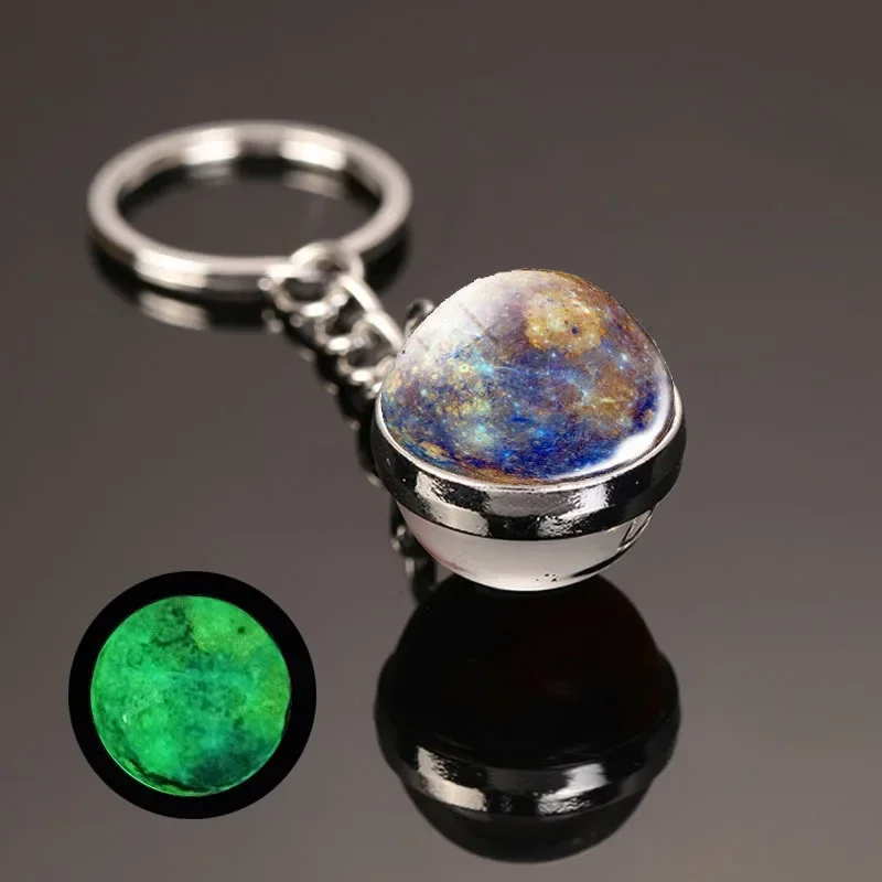 Universe Star Key Ring Solar System Metal Pendant Galaxy Nebula Earth Double-Sided Glass Ball Key Chain DIY Keychain Accessories