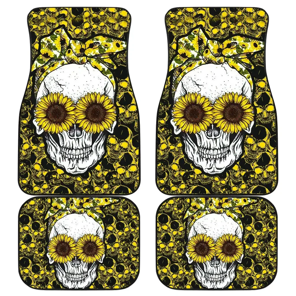 

Floral Sugar Skull Design Non Slip Car Floor Mat Front and Rear Car Protector Carpet Rug 4pcs/Set Floor Mat for Cars