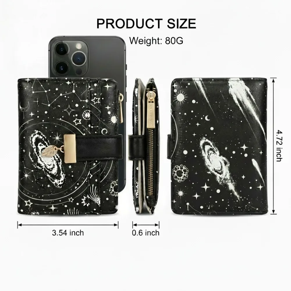 Pomelo Best Star Galaxy Print Women Short Wallet PU Leather Bifold Purse 7 Card Slots ID Window Zipper Coin Pocket Female Wallet