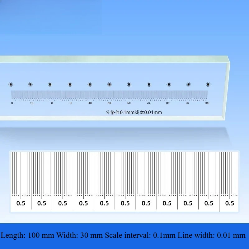 Glass Linear Scale 100–1000mm Calibration Glass Ruler Optical Positioning High Precision Transparent Accuracy 0.5μm