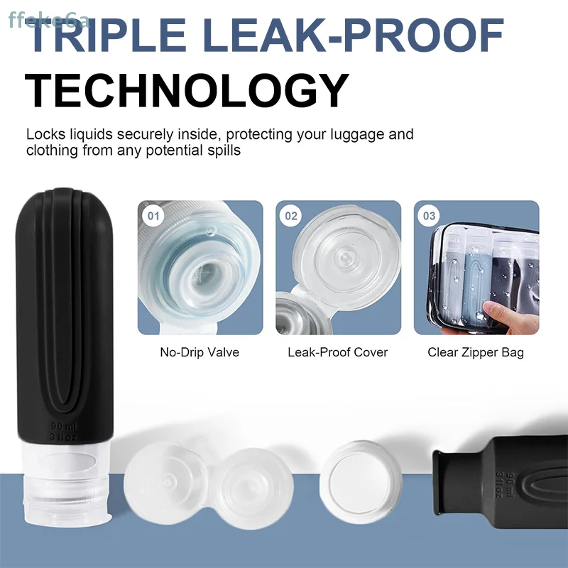 ขวดซิลิโคนสำหรับเดินทางขนาด 90 มล./ชุด ขวดบีบเปล่าแบบกันรั่ว สำหรับใส่แชมพู ครีมนวดผม โลชั่น