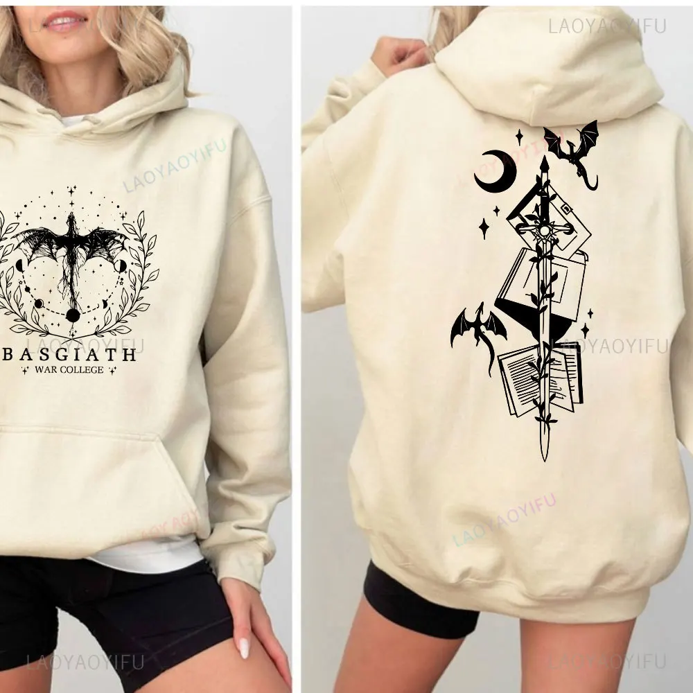 2024 Vintage Fourth Wing Hoodie Dragon Rider Print Basgiath War College Sweatshirt Women Fantasy Bookish Sweatshirts