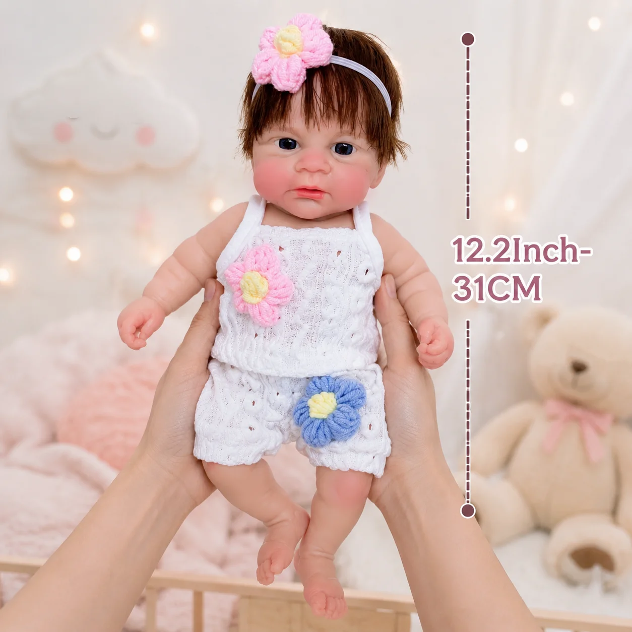 12.2 Inch Waterproof Elijah bebê reborn de silicone sólido Dolls With Rooted Hair & Open Mouth 3D Painted Skin Newborn Doll - view 4