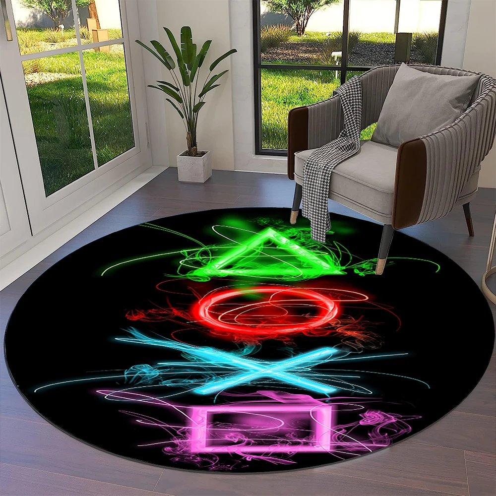 Game Gamer Gamepad Cartoon Round Carpet Rug for Living Room Bedroom Child Playroom Chair Decor,Pet Area Rug Non-slip Floor Mat