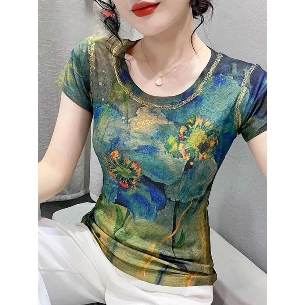 

MadBlack Sexy Thin European Style Women's T-shirt Summer Cleanfit Linen Material A-line Sleeve Other Material 100%
