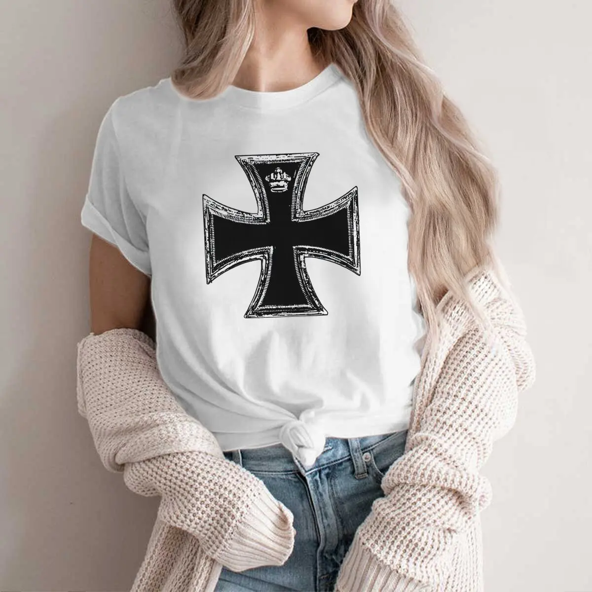 Iron Cross Polyester TShirts Iron Cross Distinctive Men's T Shirt Funny Clothing