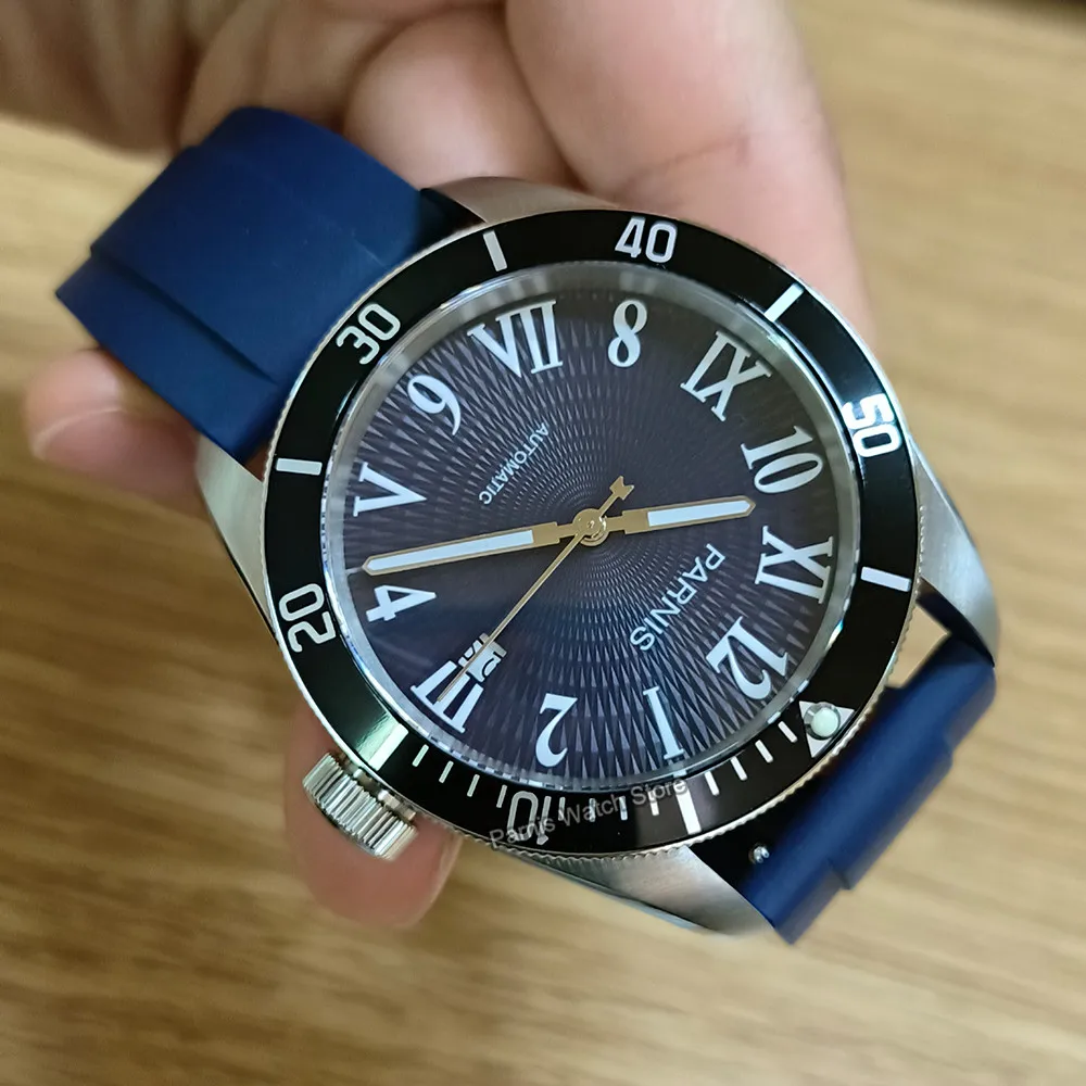 Parnis 41mm Blue Color 21 Jewels Automatic Men Watch Sapphire 10 ATM Water Resistant