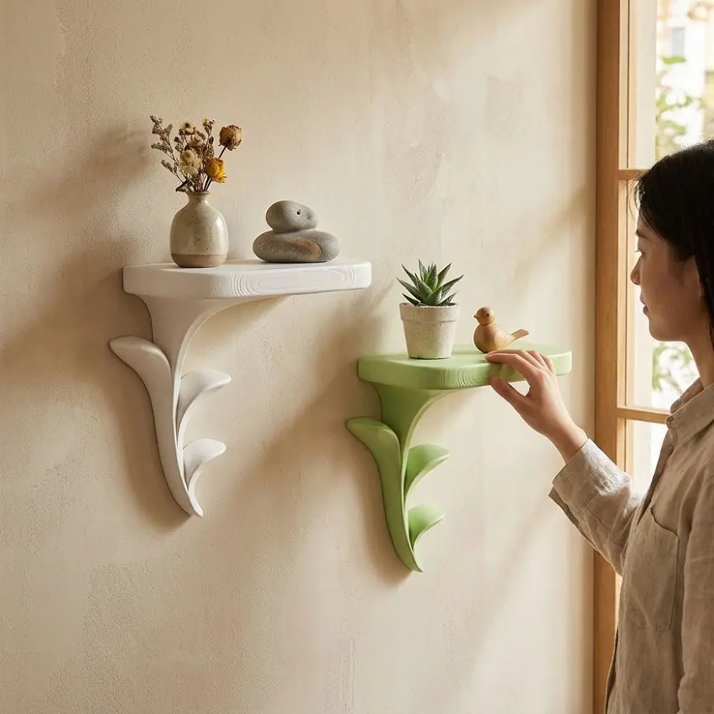 Plant Style Sprout-Shaped Floating Wall Shelf 3D Printed Plastic Green Plant Display Stand Irregular Artistic Stable