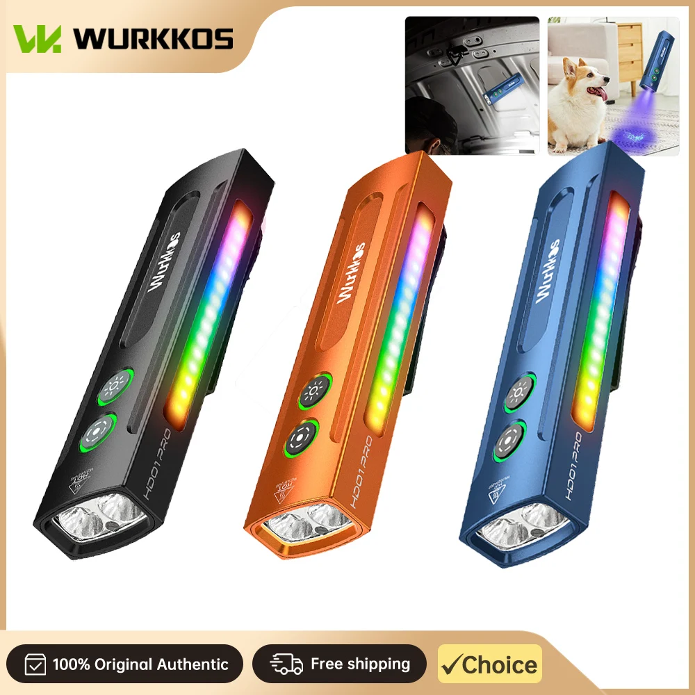 Wurkkos HD01 PRO Rechargeable Flat-Design Everyday Carry Flashlight Featuring UV/Green White and Side RGB Lights 1200 Lumens