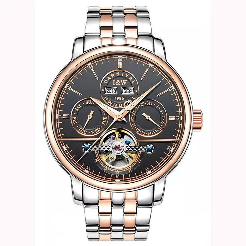 CARNAVAL Luxe eeuwigdurende kalenderhorloges voor heren Hoge kwaliteit Tourbillon automatisch horloge 2025, saffier waterdicht Reloj Hombre
