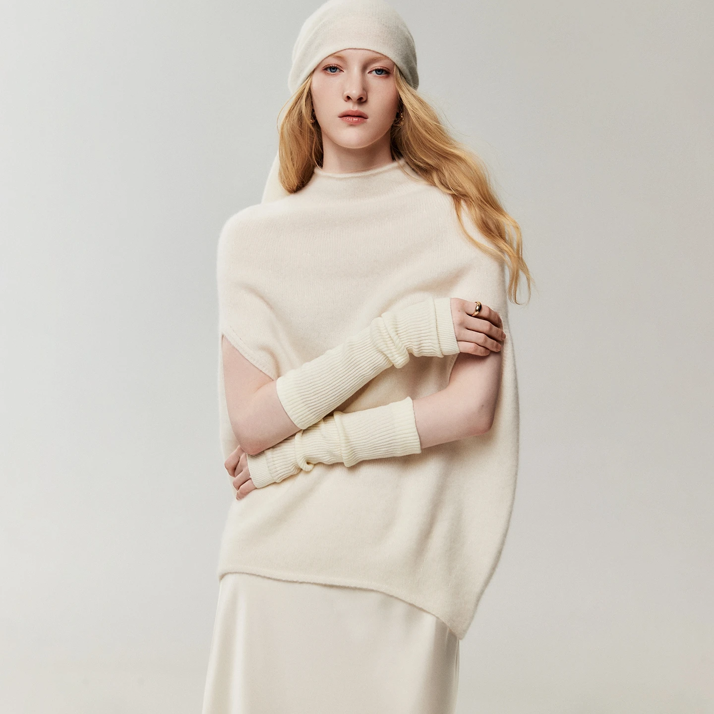 CHICUU Women 100% Cashmere Sweater Sleeveless Batwing Pullover New Fashion Mock Neck Cashmere Knitwear Spring Autumn