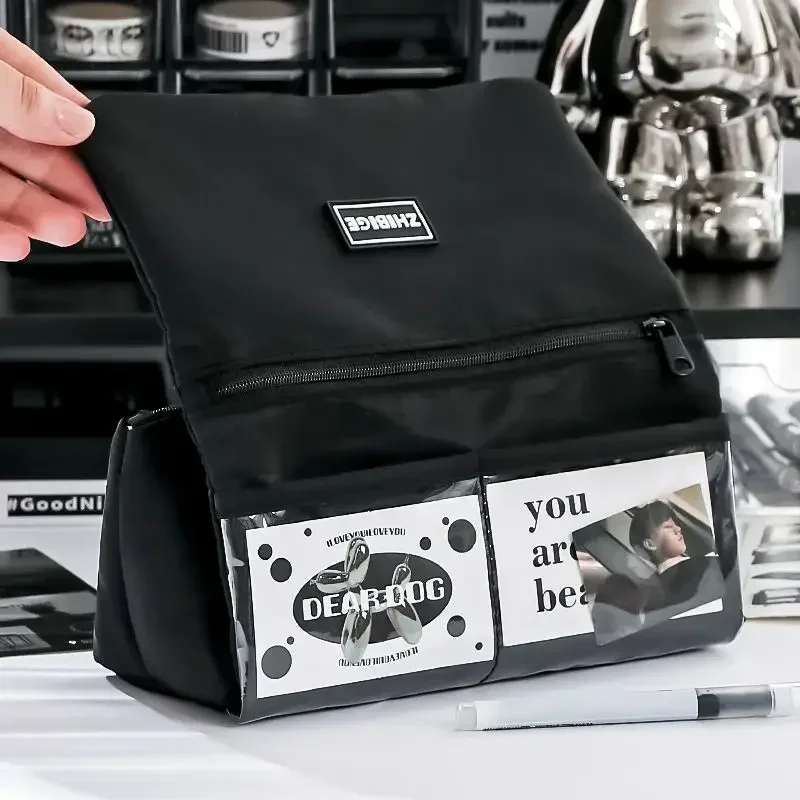 Ins Style Minimalist High-end Feeling Large Capacity Anti Fouling Transparent Pen Bag Triangular Towel Roll Storage Bag 1pc