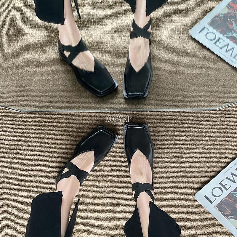 New Arrived Design Mary Jane Shoes Women Elegant Square Toe Flats Summer Outdoor Elastic Band Sandal Fashion Ladies Shoes 35-40