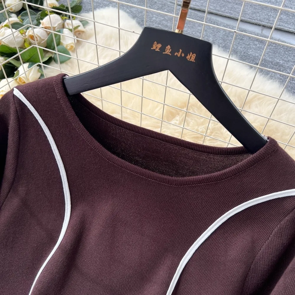 YuooMuoo Dresses 2025 Woman French Style Luxury Patchwork Knitted One Piece Dress Autumn Winter Lady Long Sleeve Maxi Dress