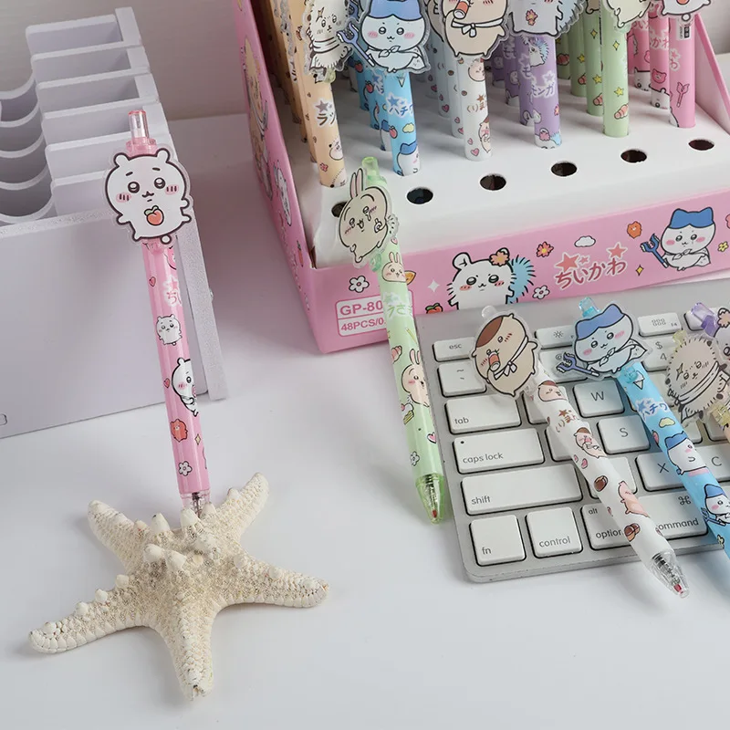 6pcs Kawaii Chiikawa 프레스 젤 펜 쓰기 귀여운 0.5mm 검정 잉크 중립 펜 프로 모션 선물 사무실 학교 용품