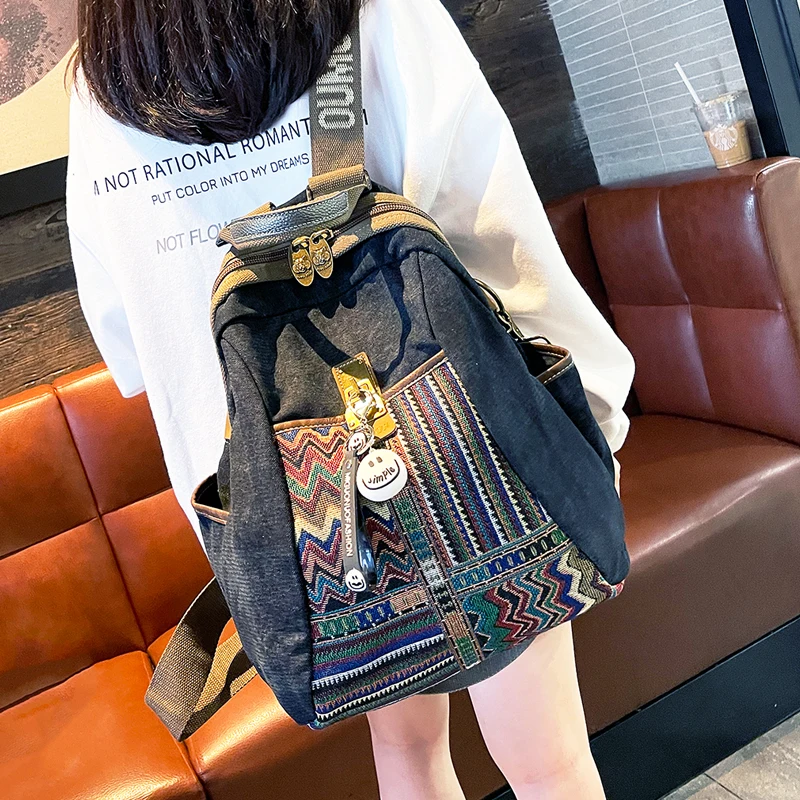 Large Capacity Travel Backpack for Women 2023 Shoulder Bag Vintage Denim Schoolbags Casual Rucksack Mochilas Para Mujer