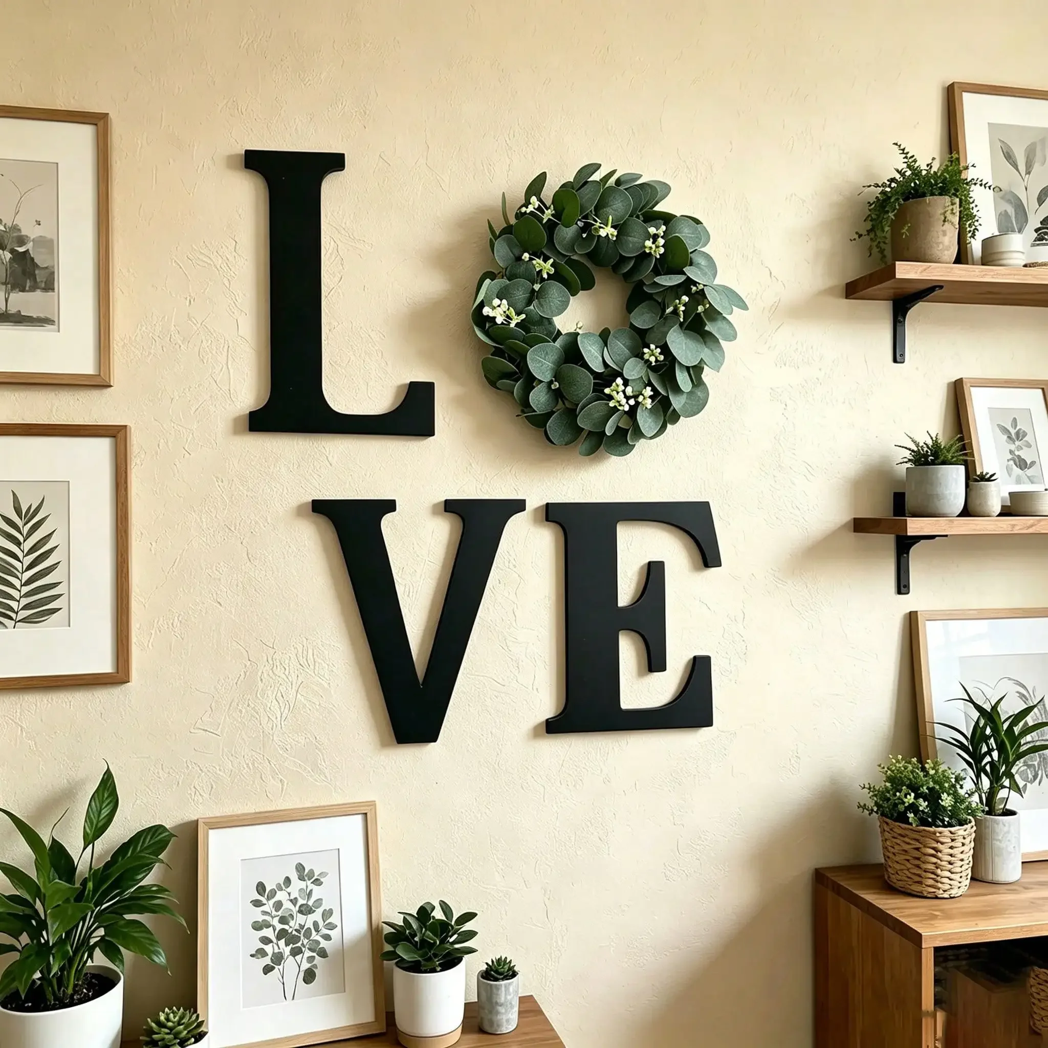 4Pcs Vintage Farmhouse Wooden Hanging Sign Set, LOVE Wall Plaque With Artificial Wreath For Living Room Housewarming Holiday Decor Gift