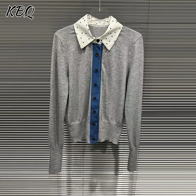 

KBQ Минималистичный однобортный свободный топ для женщин с лацканами в горошек и длинными рукавами, дизайнерские вязаные топы Vintega, женские новые