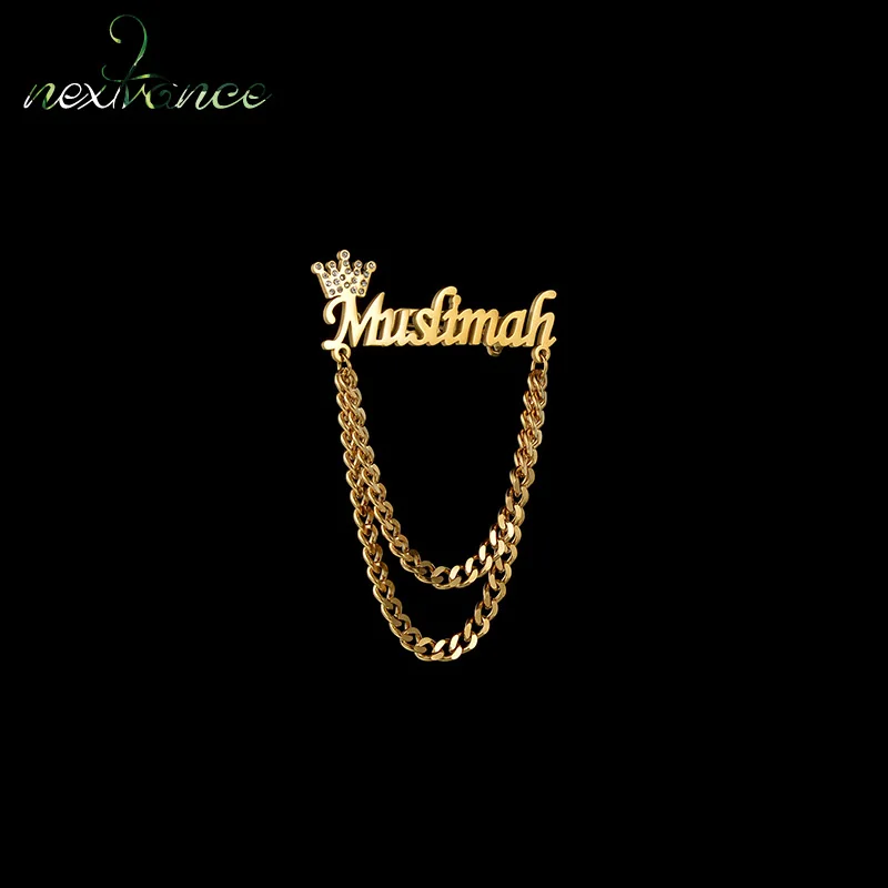 

Nextvance Customized Name Brooch With Crown Stones Cuba Chain Wedding Suit Party Dress Wear Classic For Lady And Gentleman Gifts