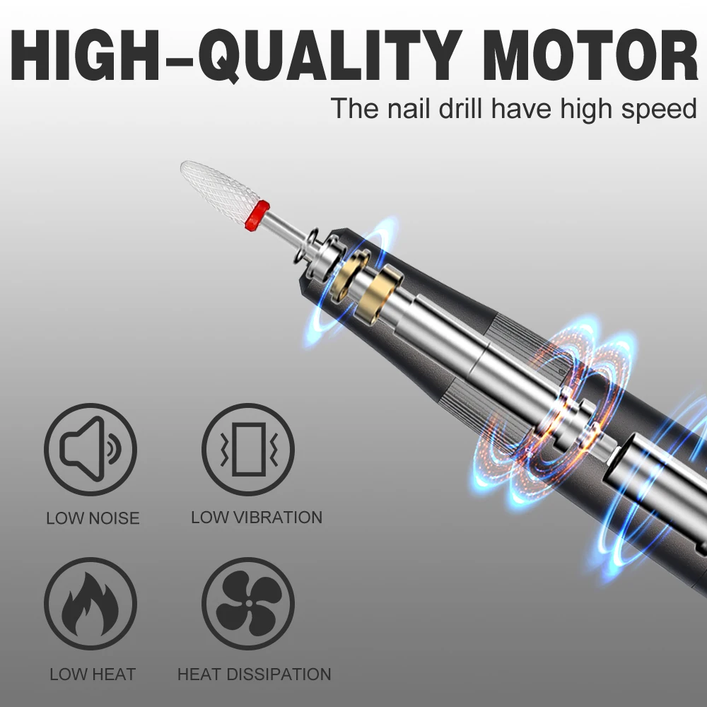 YOKEFELLOW Levigatrice per unghie elettrica ricaricabile con penna per trapano per unghie a batteria per smalto gel Macchina per manicure portatile per trapano per unghie