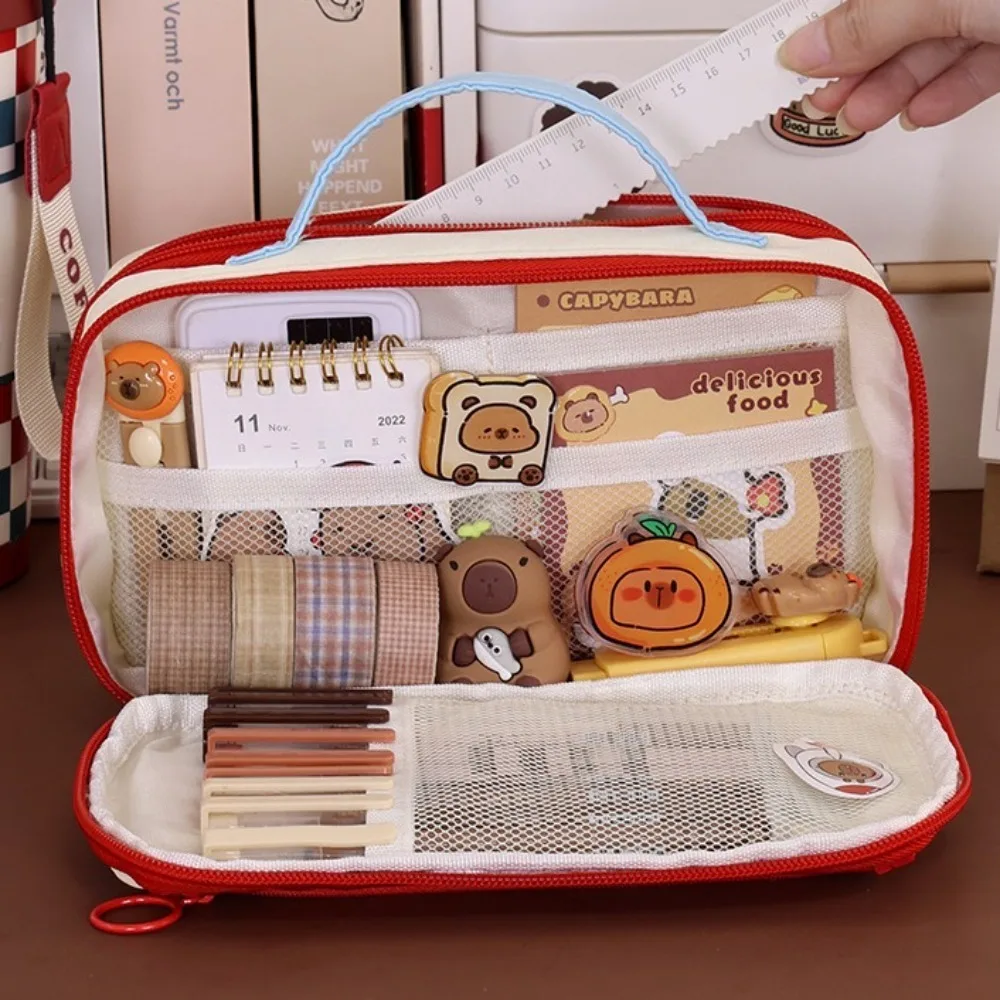 Large Capacity Canvas Pencil Case Multi Layers Zipper Stationery Storage Bag Holder Portable Pencil Bag School Office