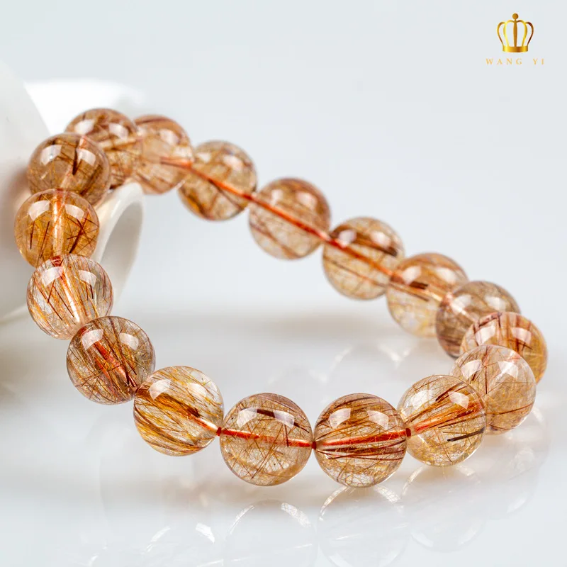 

Gold Rutilated Quartz Bracelet Natural Rose Rutile Full Dense Yellow Hair Crystal Factory Direct Sales