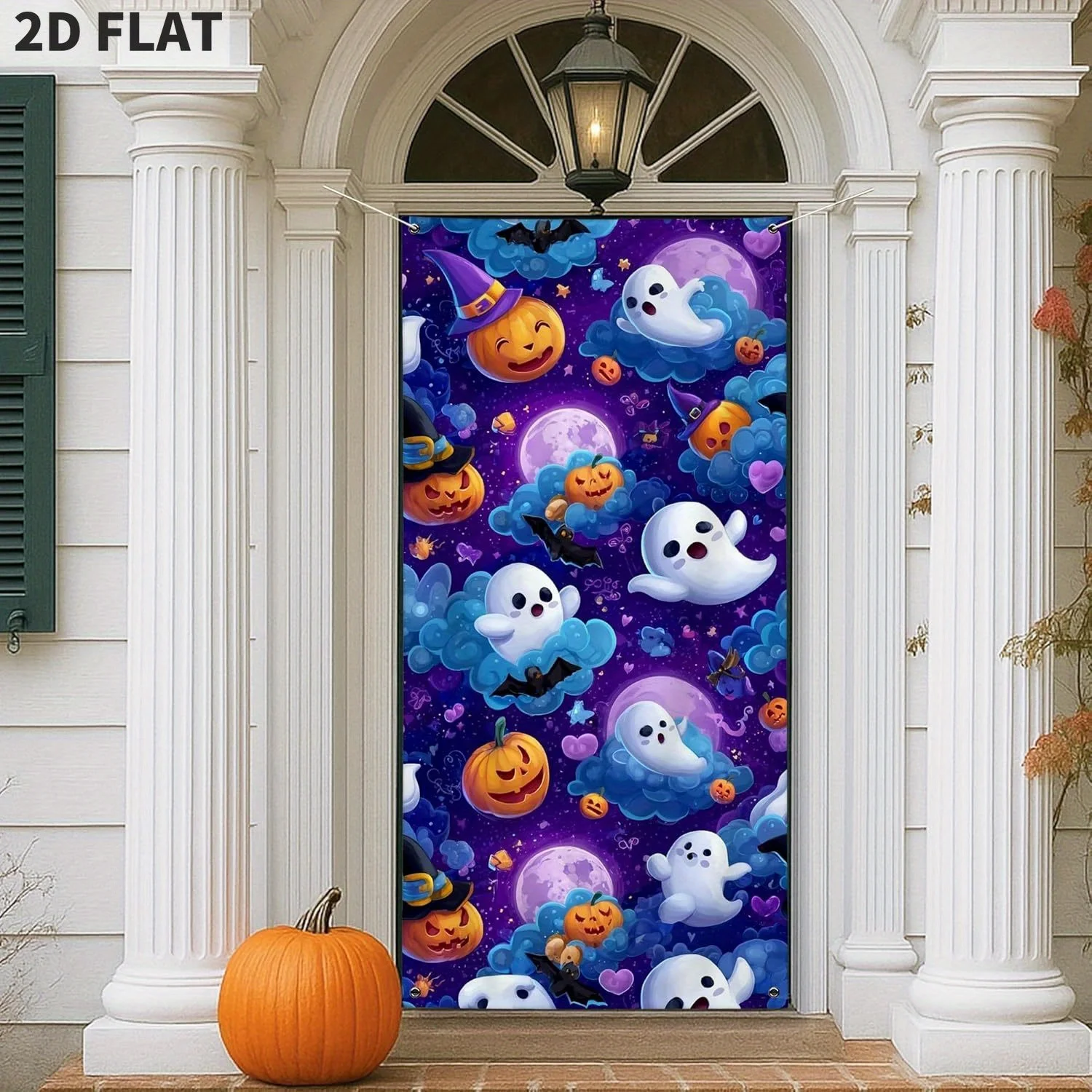 

Halloween Ghosts Door Cover Banner Tapestry, Cute Spooky Pumpkin and Ghost Patterns Front Door Decor, Festive Holiday Supplies