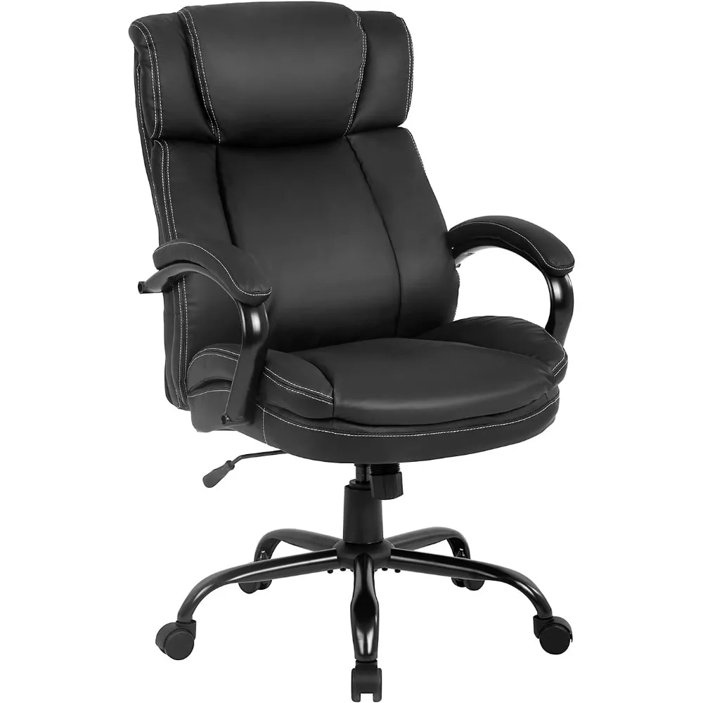 

Wide Seat Ergonomic PU Leather Desk Chair Chair with Lumbar Support Headrest Task Office Chairs for Heavy People (Black)