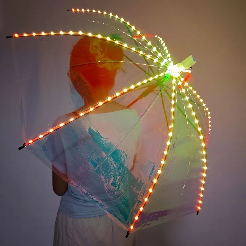 Laser LED Transparent Umbrella for Stage Performance Light Up Show Prop for Bar Glowing Party Parasol DJ Rave Dance Accessory