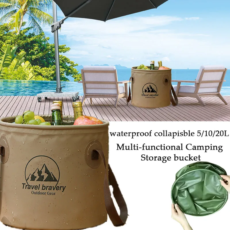 1-2PCS 5/10/20L กลางแจ้งมัลติฟังก์ชั่ถังพับได้สําหรับ Camping ตกปลาขนาดใหญ่ความจุแบบพกพากระเป๋าถือ