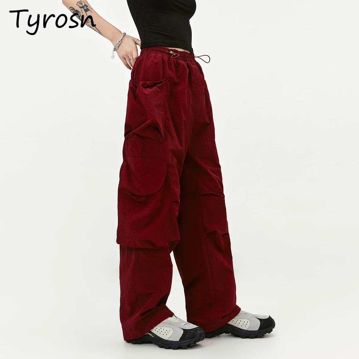 Casual Pants Women American Fashion High Street Loose Multiple Pockets Solid Water-proof Quick-drying Hip Hop Cargo Trousers