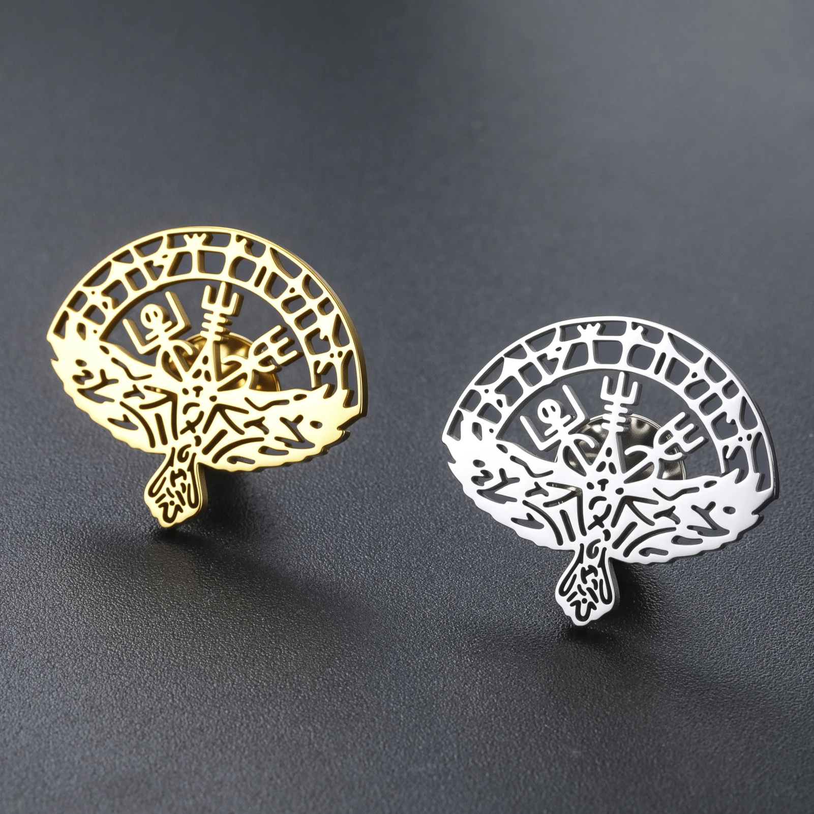 Viking Raven Huginn Muninn Pin Brooch Elder Futhark Runes Stainless Steel For Women Man Odin Norse Gothic Protect Jewelry
