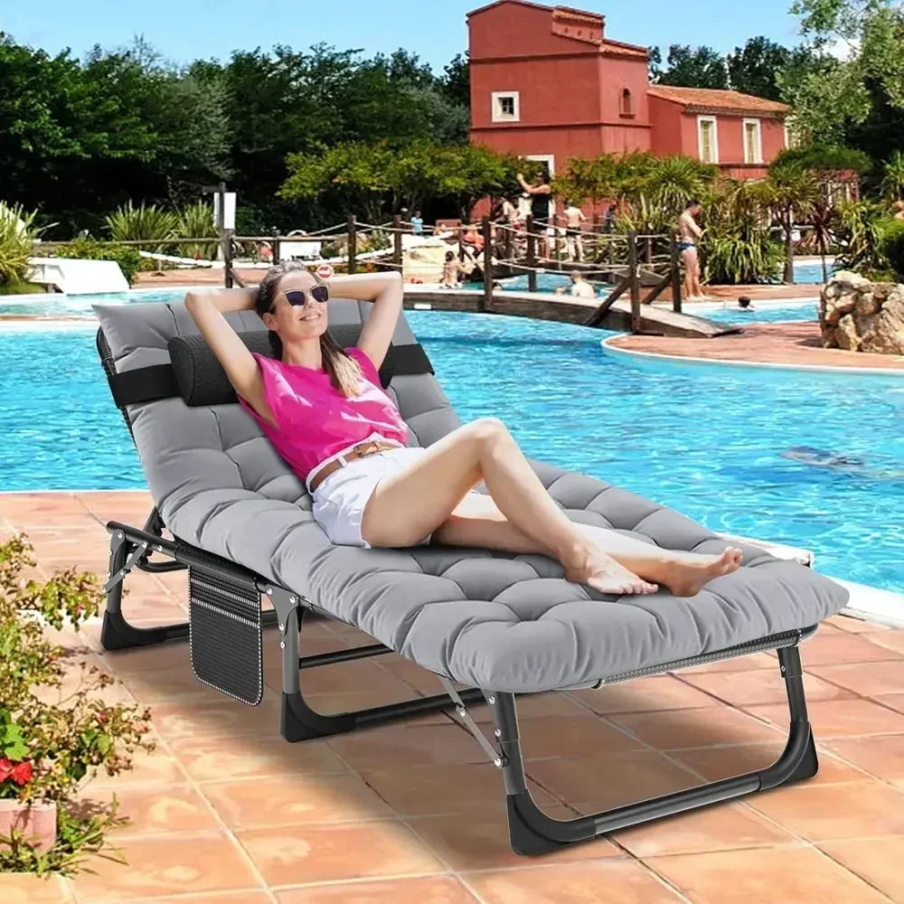 Adjustable 5-Position Chaise Lounge Chair with Mattress, Ideal for Sunbathing, Camping, Poolside, Beach, and Patio Use