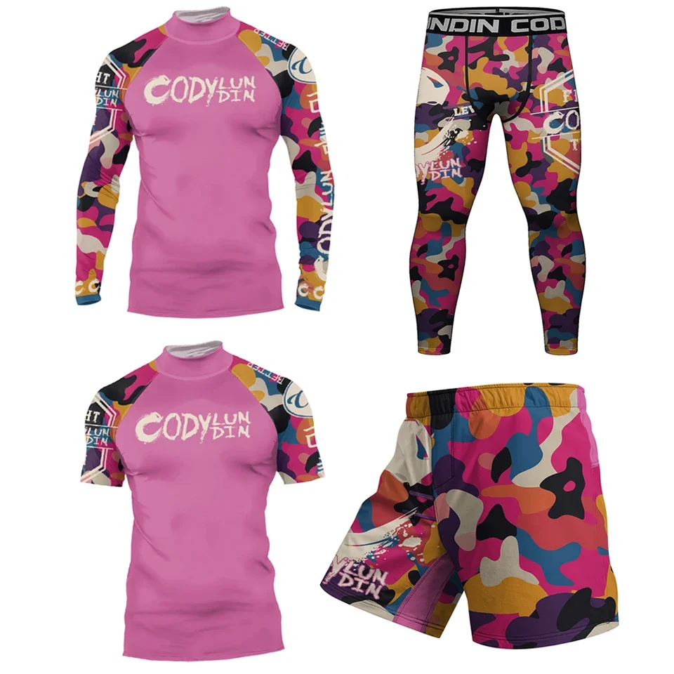 

Men's Compression T-Shirt+Shorts+Jogging Leggings Sets MMA BJJ Tracksuit Sport Fitness Training Running Sportswear Gym Clothing