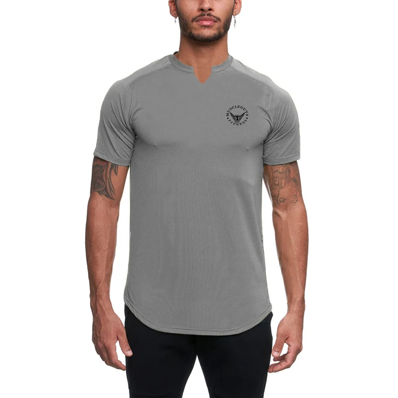 2022 Mens Running Fashion Short Sleeve Fitness Tshirt Casual Clothing Bodybuilding Trend  Sports Training V-neck T Shirts