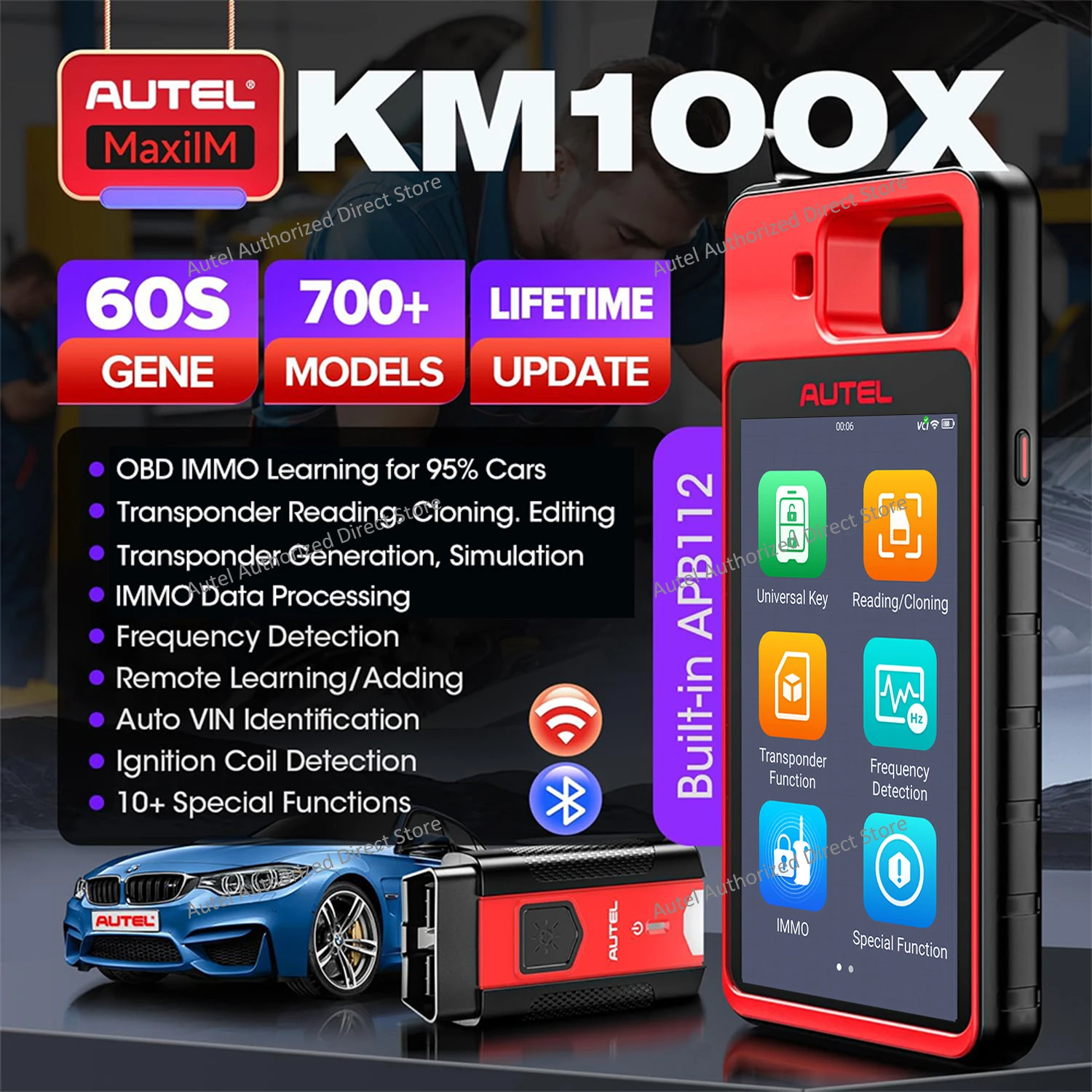 Autel MaxiIM KM100X Auto Key Programmer KM100 Key Fob Programming Tool 60s Key Generation IMMO Key Learning Free Update PK IM508