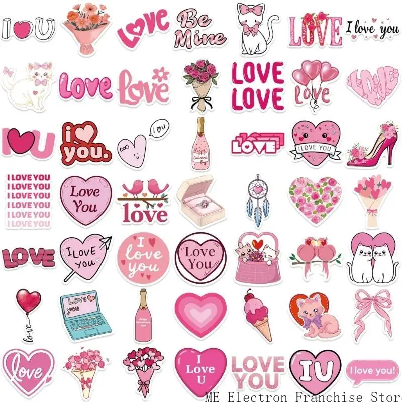 T5EA 50pcs/paquete caricatura Graffiti Sticker Valentines Day Temed Temed Temed Patalging Album Guitar Album Guitar Packaging