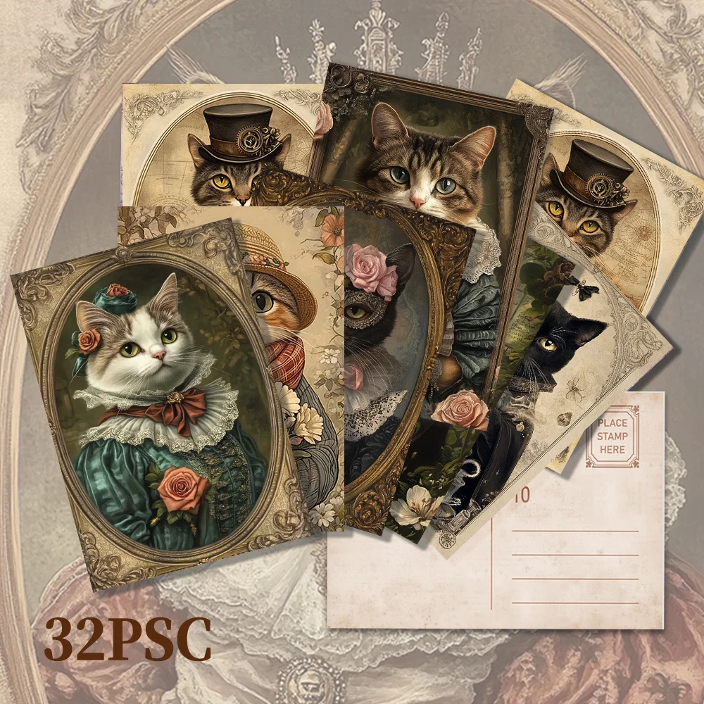 

32pcs, Vintage Gentleman Cat Postcards, Birthday/Anniversary Gifts, Collectibles, Suitable for Gift Giving, Can be Mailed.
