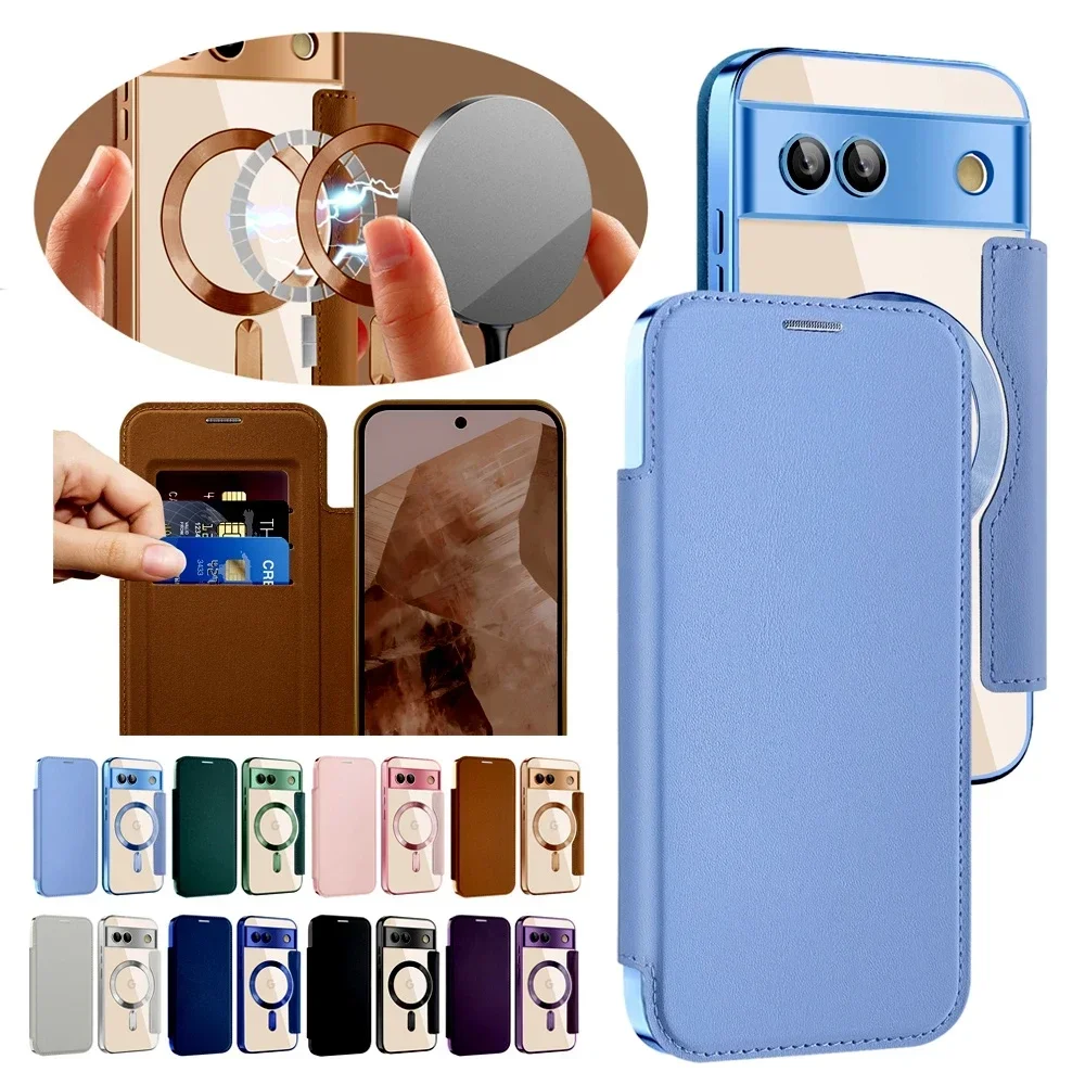 

Flip Wallet Magnetic Case for Google Pixe11 10 9 Pro XL 9A 8A 7A Magsafe Phone Cover Wireless Charging Cards Slot Phone Cover