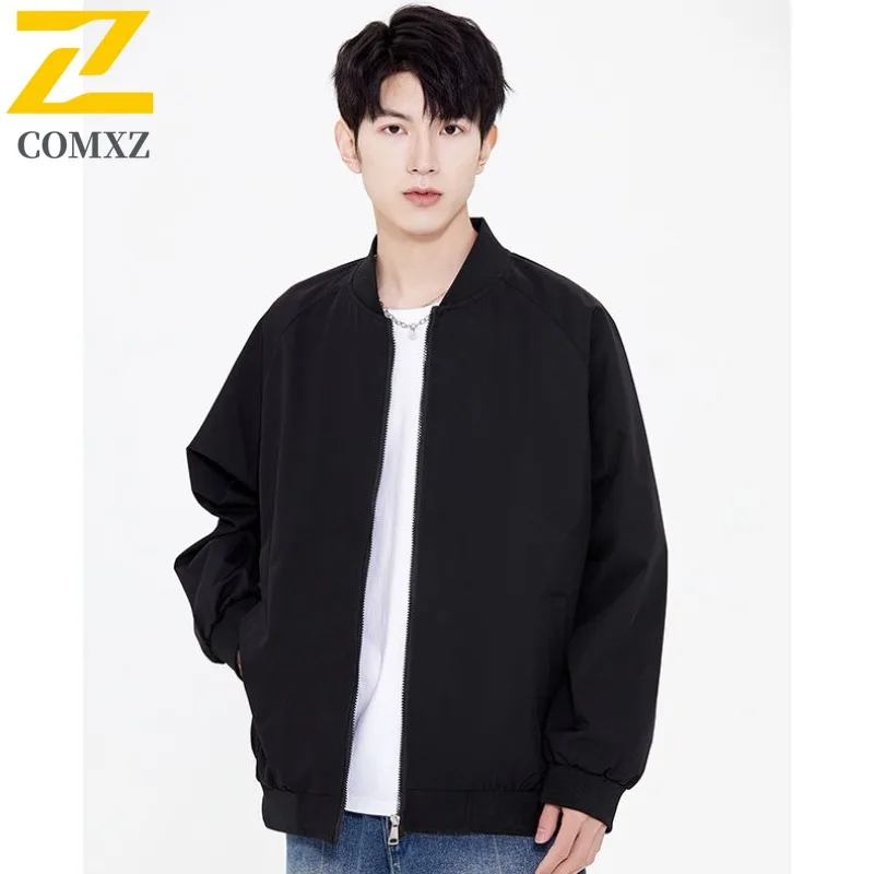 

COMXZ 2025 Mens Baseball Collar Casual Jacket Spring Autumn American Style Loose Fit Waterproof Plus Size Outdoor Sport Coat