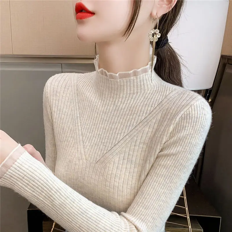 

Women's Spring Autumn Fashion Elegant Round Neck Long Sleeve Solid Color UnderlayKnitwear Casual Versatile Western Commuter Tops