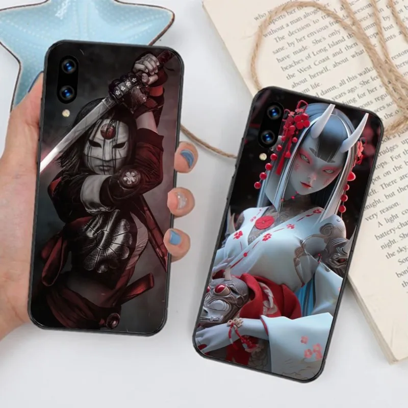 Oni Ronin Girl Smart Phone Case for Huawei Mate 40 30 20 10 Pro Lite Nova 9 8 5T Y7p Y7 Black Soft Phone Cover Funda