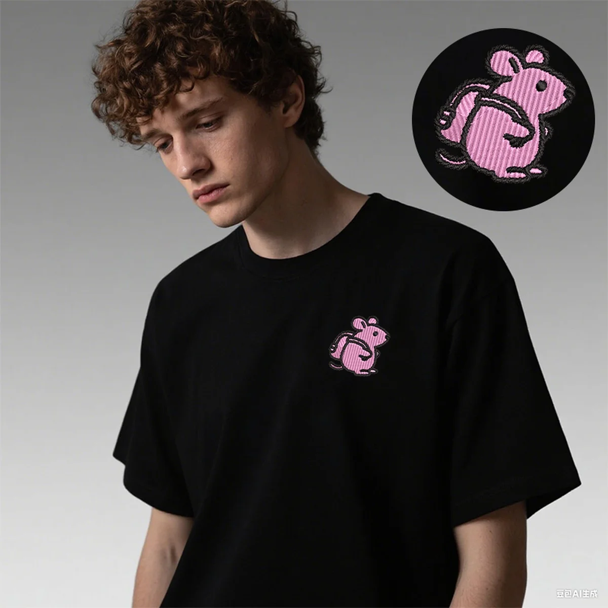

Premium Men Women Luxury Cute mouse with a tiny backpack Embroidery Embroidered Cotton T-shirt –Stylish Top Tees For Casual Days