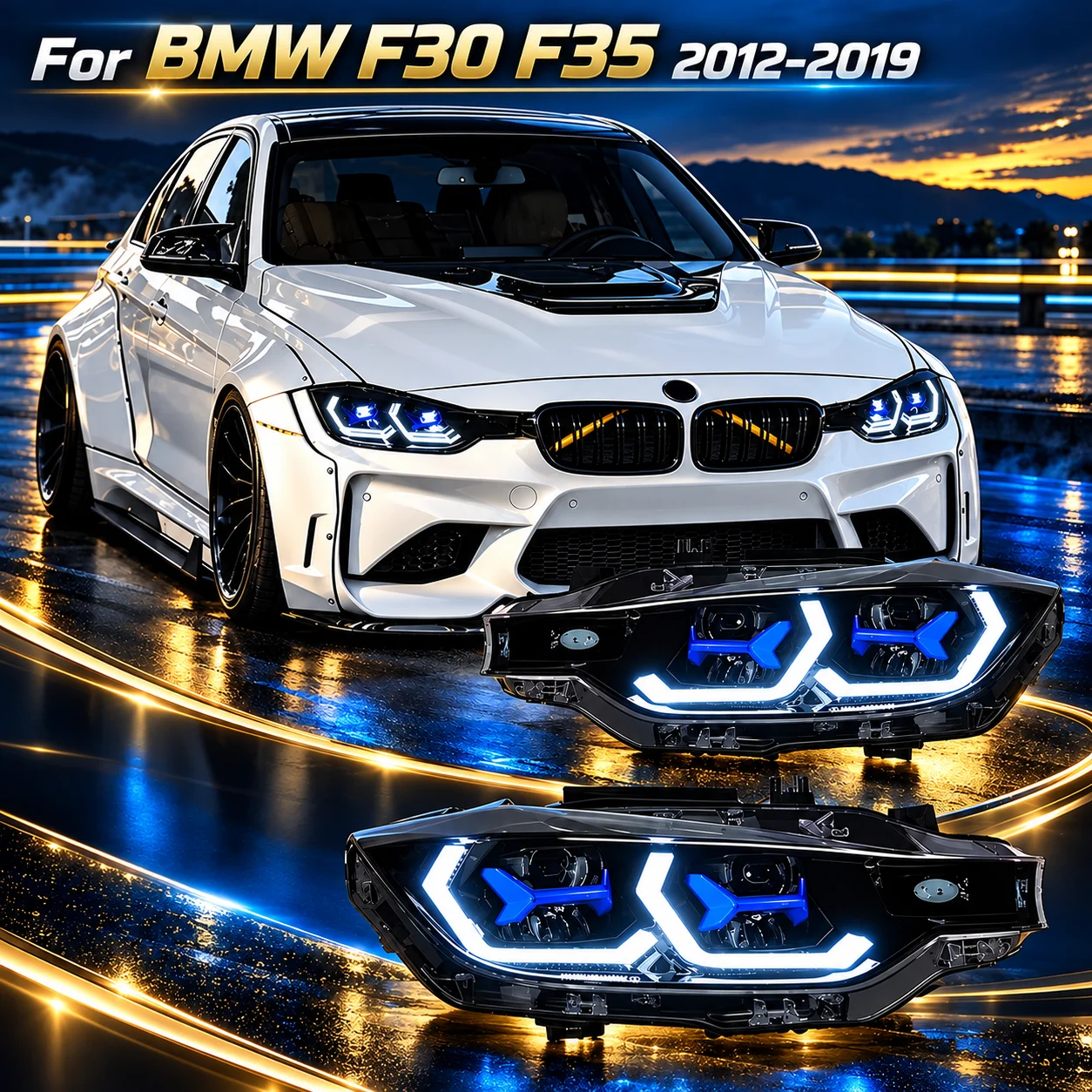 TYPY LED-Scheinwerfer-Baugruppen mit Tagfahrlicht, Brems- und Blinklicht für BMW F30 F35 2012-2019, Plug-and-Play-Autolampen zum Austausch