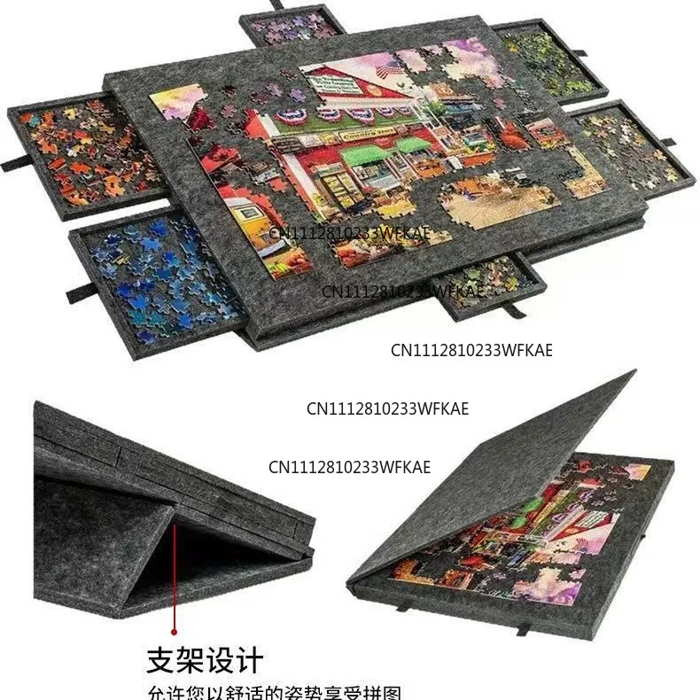 Felt Puzzle Table Cushion, Foldable with Stand Cover 6 Drawers Portable